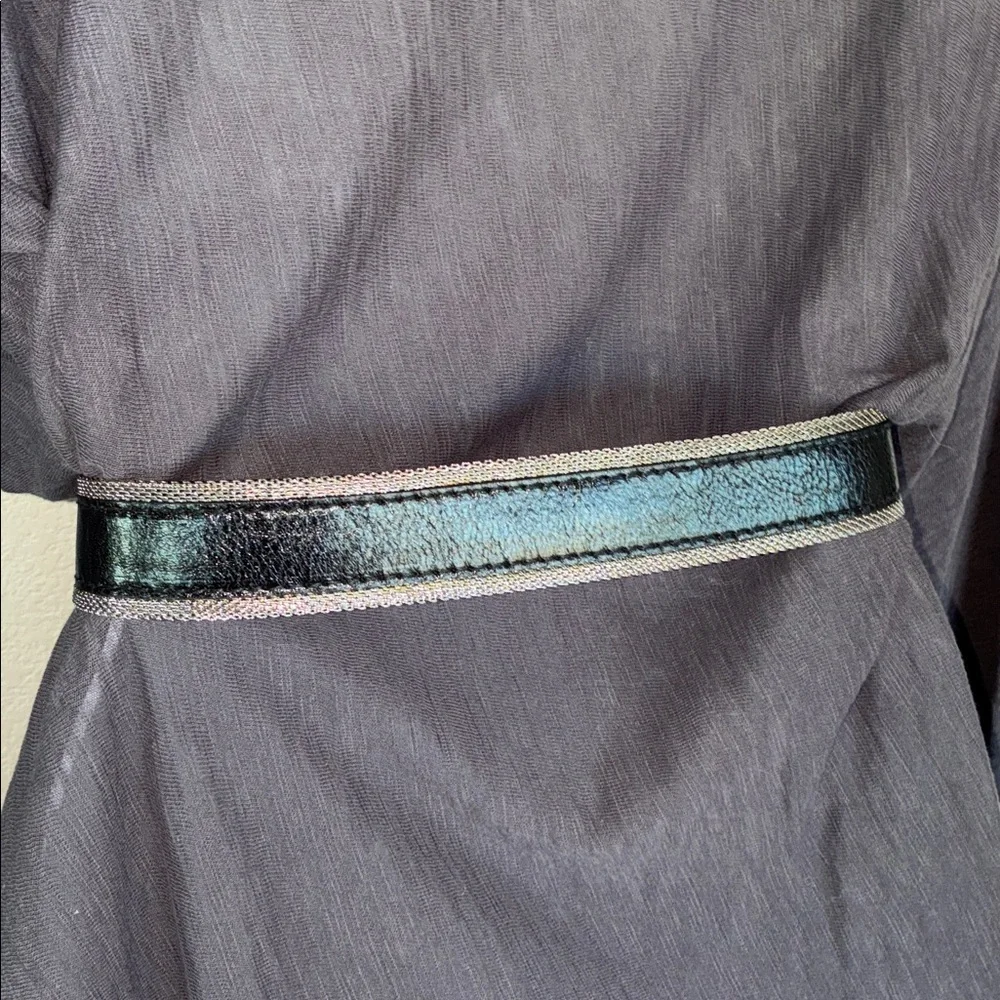 CALVIN KLEIN Belt, Black Leather with Silver mesh edging, monogram buckle. M EUC